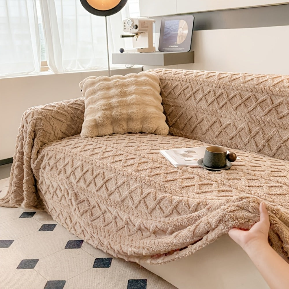 Velvet Sofa Cover Bohemian Jacquard Slipcover Soft Polyester Non-Slip Washable Pet Friendly Fits 3 4 Seater Sofa Couch for Living Room Bedroom - Green Blue Coffee Brown Dark Gray B - product image 4