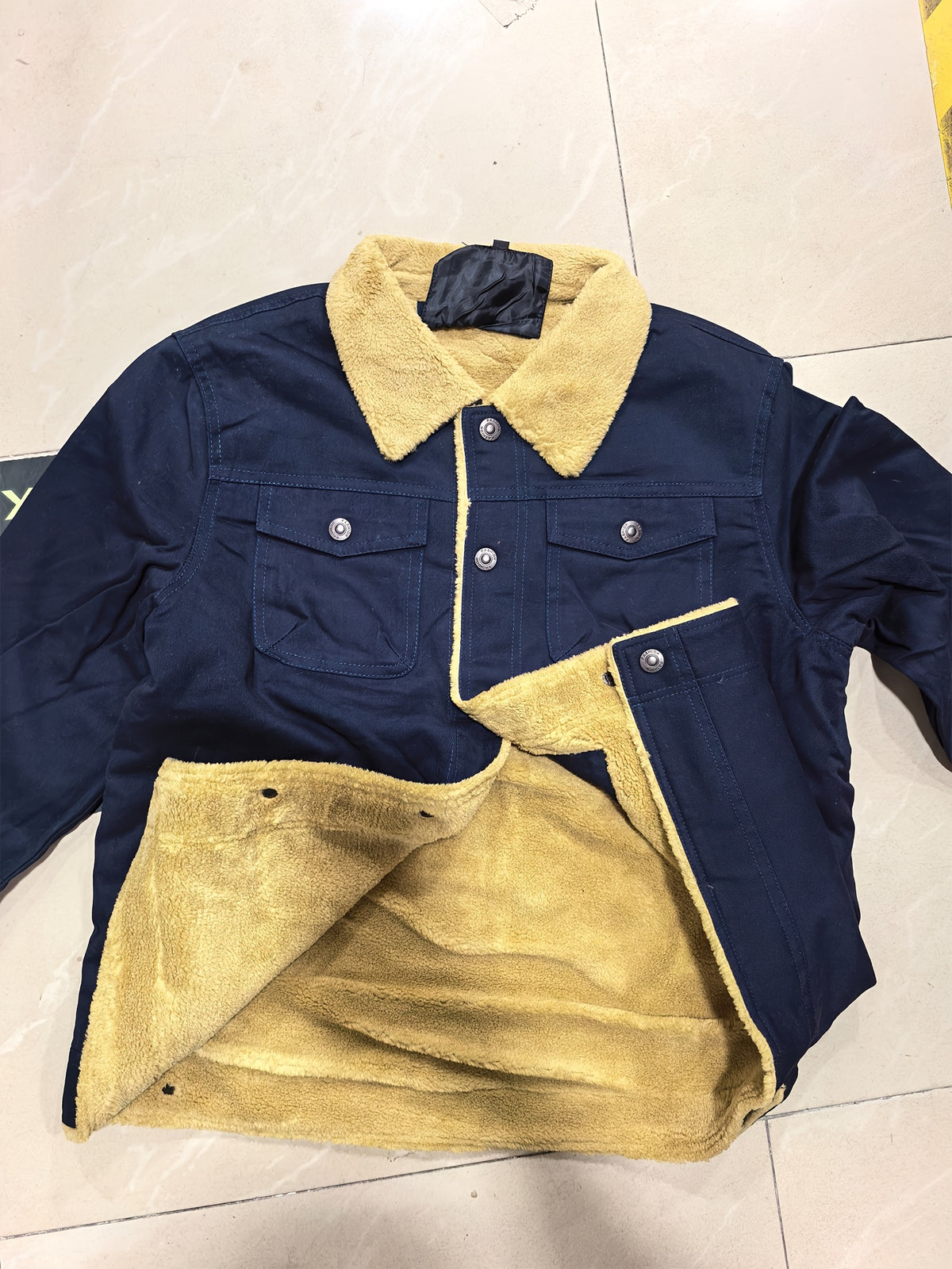 Men's Fashion Trendy Fleece-Lined Jacket, Casual Workwear Outerwear with Sherpa Collar, Button-Up, Multiple Pockets - product image 2