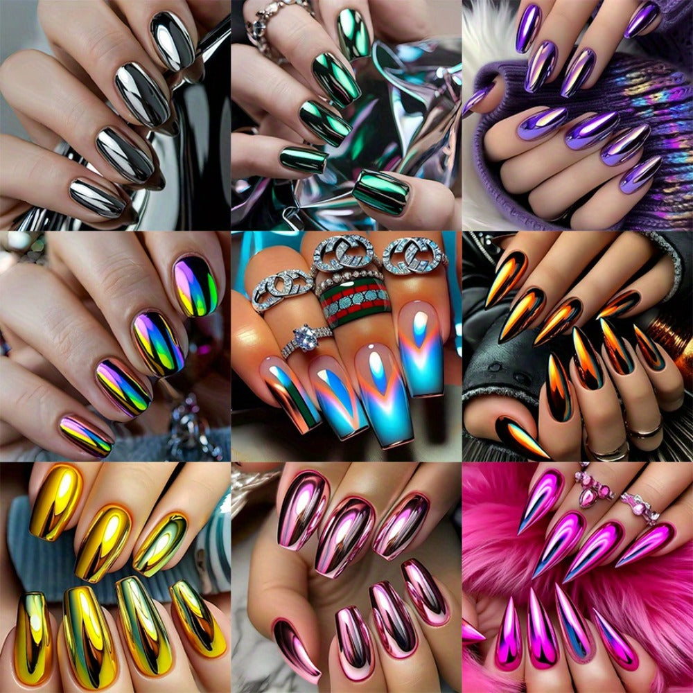 Gradient Almond Press On Nails 216 Pieces 9 Packs with Glue Purple Pink Silver Gold French Pointed Solid Color Glossy Full Cover False Nails Nail Art Kit for Women Daily Wear Holid - product image 3