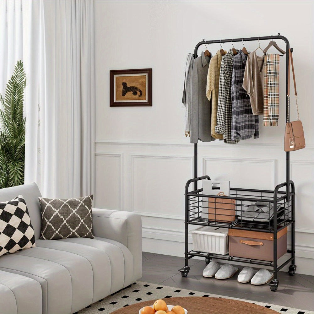 Rolling Laundry Basket with Wheels and Hanging Rack, Laundry Sorter Cart with Shelf and Locking Casters, Heavy Duty Steel Frame, Multifunctional Clothes Hamper for Laundry Room Bed - product image 17