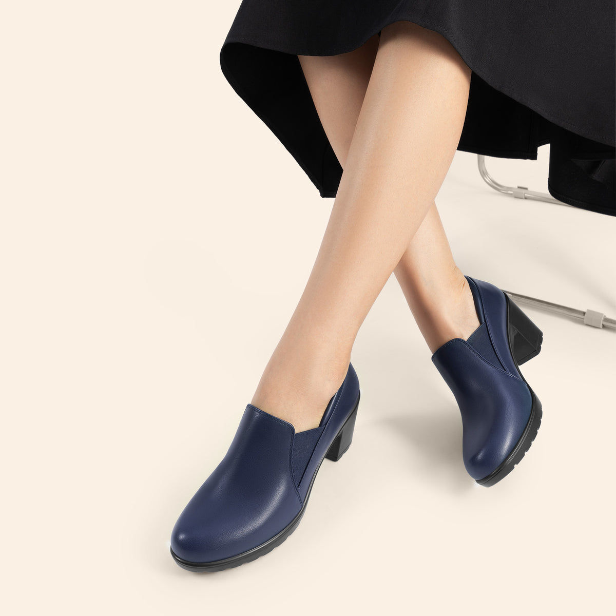 Women's Low Chunky Block Heel Slip-On Pumps - Round Toe Dress Loafers with Cushioned TPR Sole, Low Block Heels Suitable for Office, Business, Casual Wear - product image 12