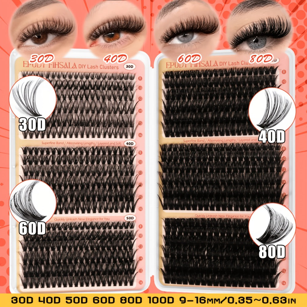 708Pcs Mixed Density Lash Clusters Kit 8-16mm 30D-100D Mega Volume with Glue Tweezers & Brush – Soft Reusable DIY Cluster Lashes for Natural to Dramatic Salon-Style Eye Makeup at H - product image 8
