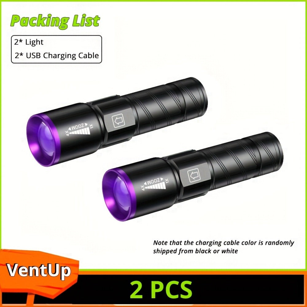 UV Blacklight 2 Pack Rechargeable Portable | Adjustable Brightness & Zoom Ultraviolet Lamp | Scorpion Detection Pet Urine Stain Finder Nail Polish Resin Curing Fluorescent - product image 7