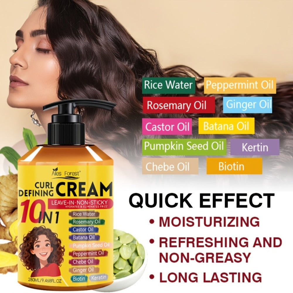10-in-1 Leave-In Curl Defining Cream Anti-Frizz Deep Moisturizing Hydrating Conditioner — Non-Sticky Frizz Control Curl Enhancer for Wavy Curly Coily Natural Hair Unisex 280ml - product image 6