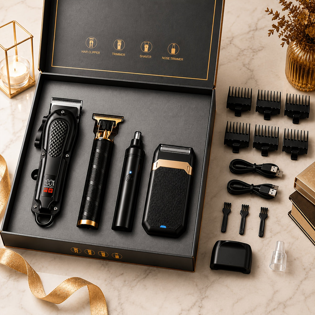 Rechargeable Electric Grooming Kit, Equipped with An LCD Battery Display, This Set Is An Essential Companion for Use At Home, While Traveling, or In The Car-making It The Perfect Gift for Husbands