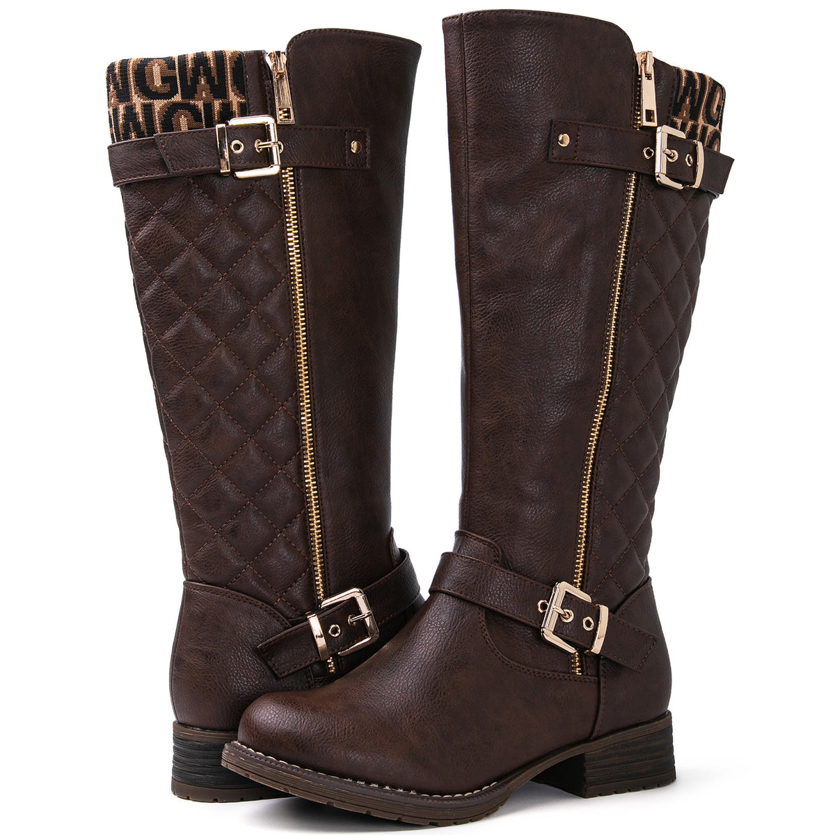 Women's Grey Quilted Knee-High Fall Winter Fashion Riding Boots 9M