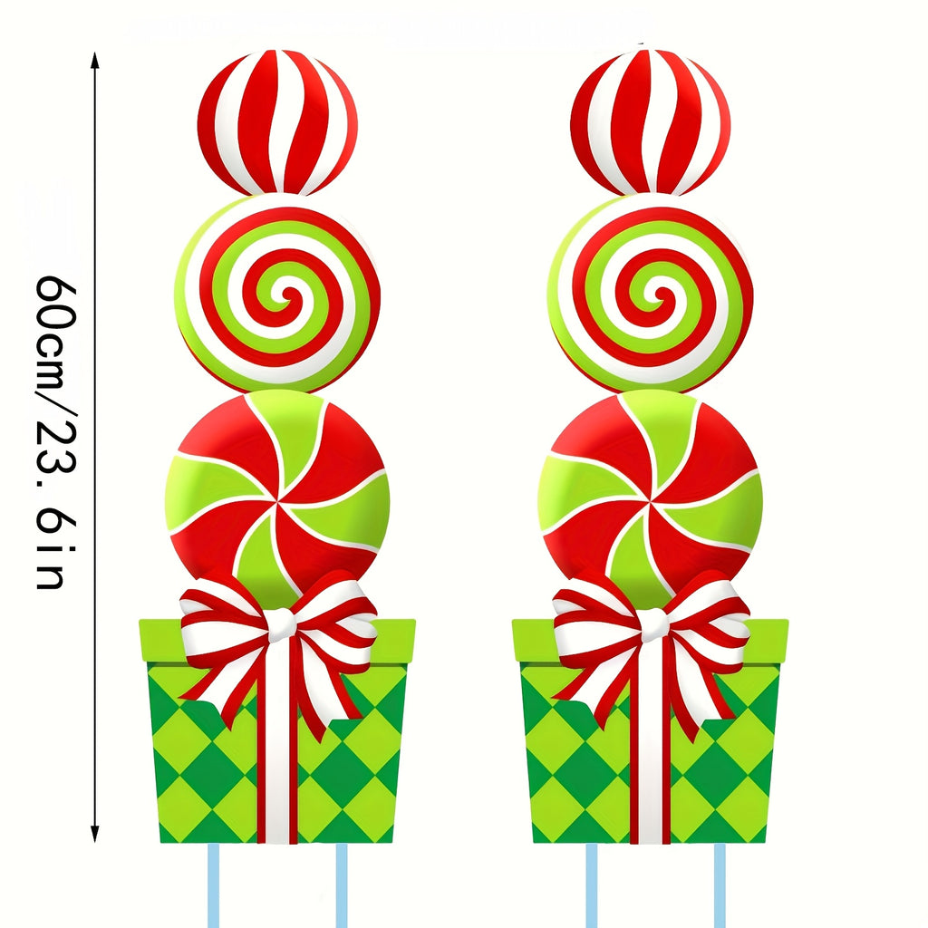 2D Flat, [2D Flat] [2D Flat] Christmas Peppermint Candy Lawn Stake Set of 2, Giant Swirl Lollipop Yard Cutout, Festive Outdoor Front Garden Christmas - product image 5