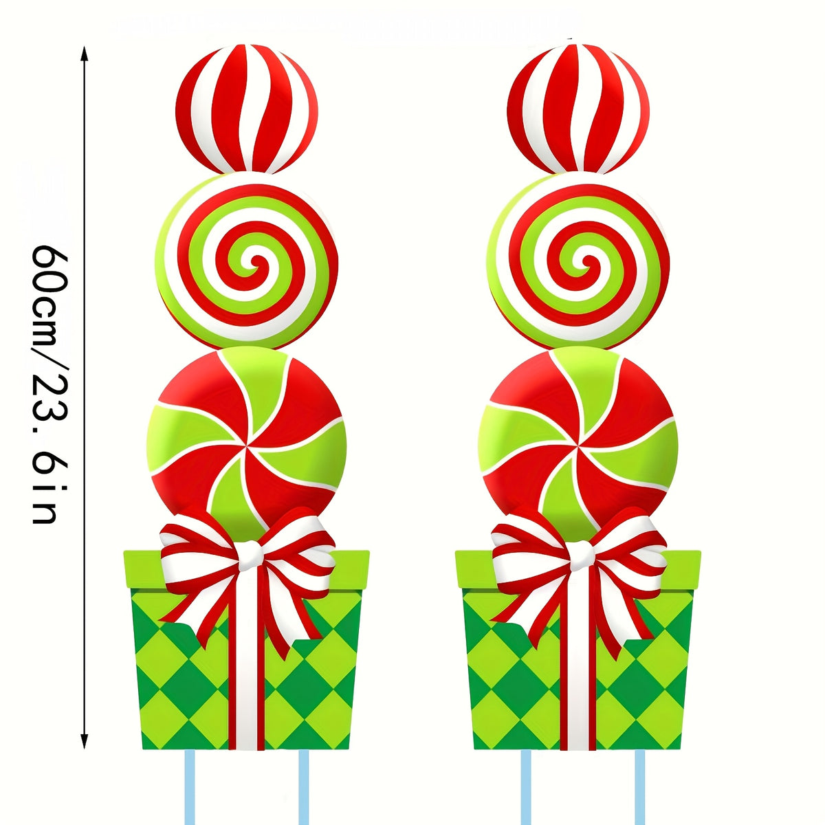 2D Flat, [2D Flat] [2D Flat] Christmas Peppermint Candy Lawn Stake Set of 2, Giant Swirl Lollipop Yard Cutout, Festive Outdoor Front Garden Christmas - product image 5