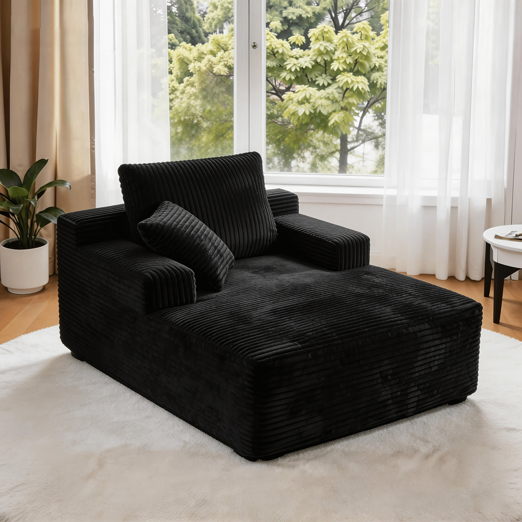 96-inch L-shaped Chaise Set, 65-inch Single Chaise Lounge, Oversized Boneless Leisure Recliner Covered with Soft Corduroy Fabric, Equipped