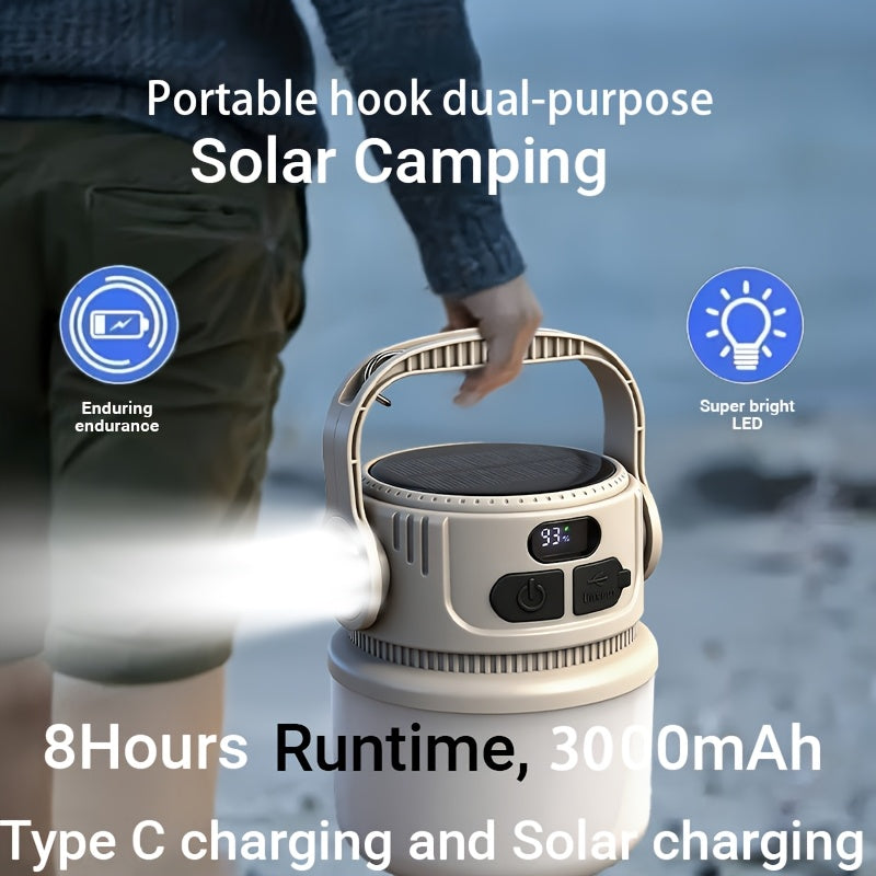 6 Modes, USB-C Rechargeable, 300LM, IPX4 Waterproof, Emergency Power Bank, Carry-along Tent Light for Camping, Hiking & Power Outages | Solar LED Camping Light - product image