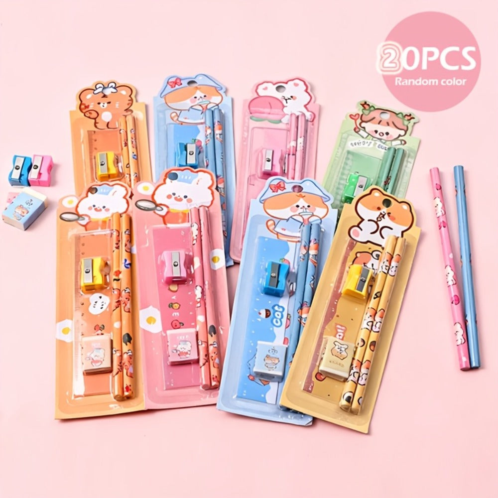 20-Piece Cartoon Pencil Stationery Set with Ruler Eraser Sharpener, Random Cartoon Styles, Kids School Supplies, Party Favor Prizes, Festival Gift Set for Students - product image 13