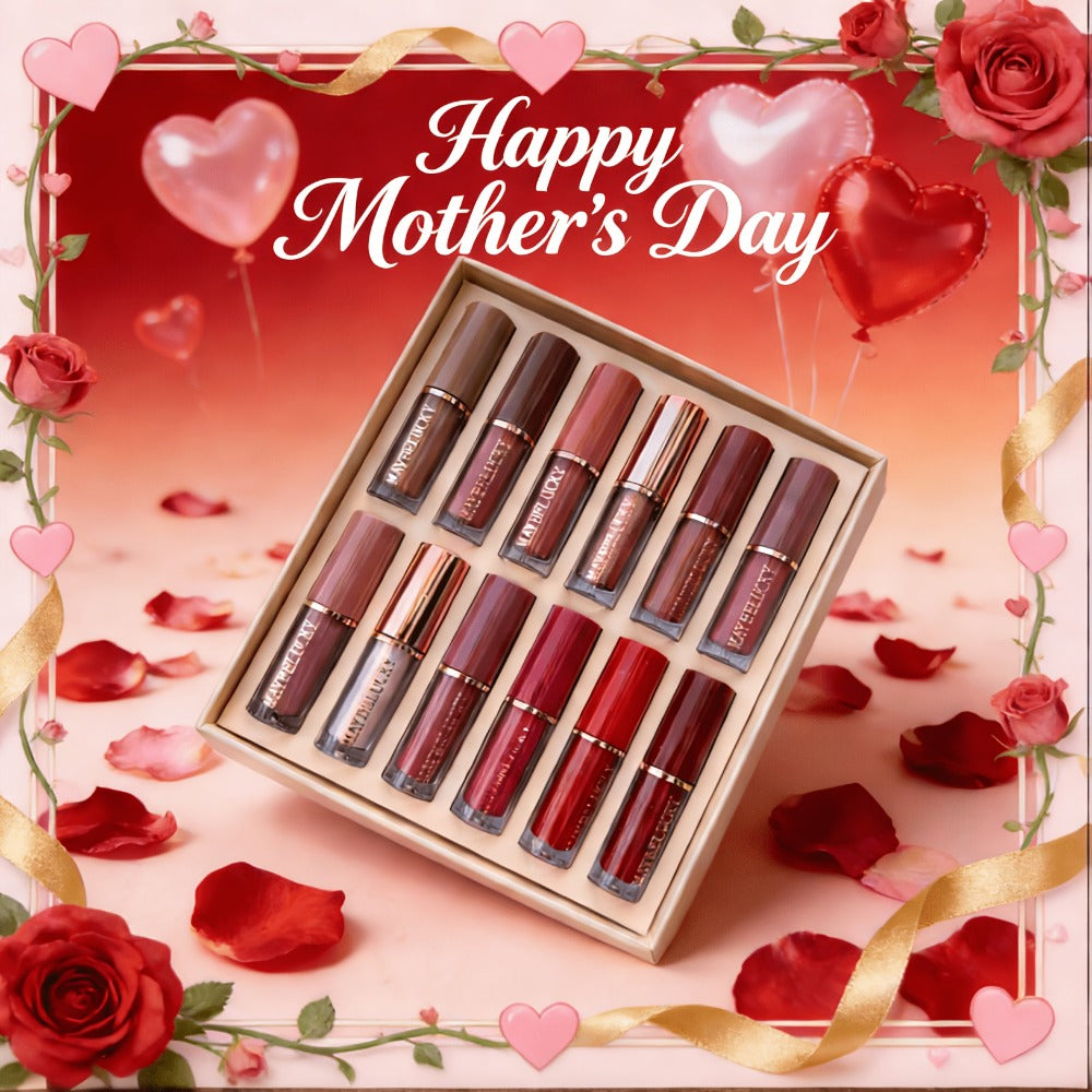 Liquid Lipstick Set 12 Pcs Velvet Matte Long-Lasting – Non-Transfer Shimmer & Nude Shades in Elegant Book-Style Gift Box, Complete Lip Color Collection for Women, Christmas Valenti - product image
