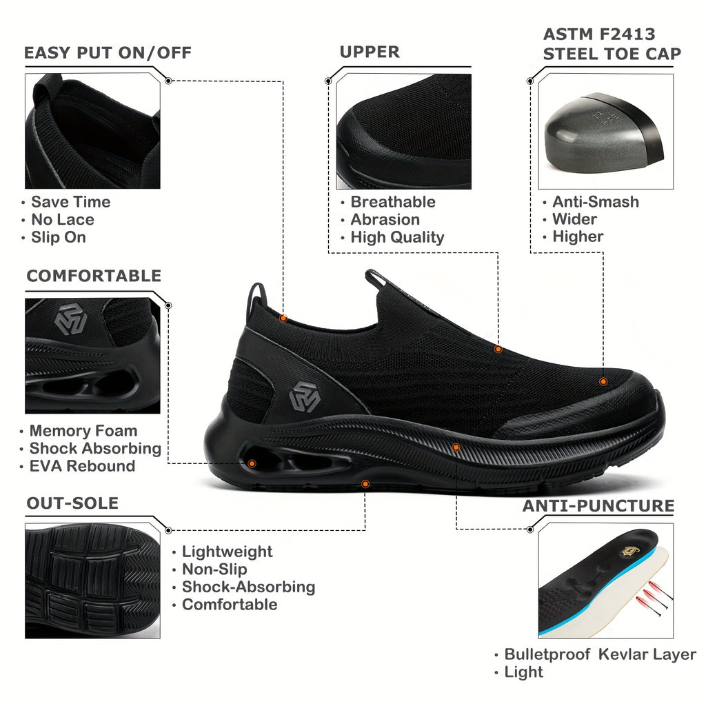 Men's Lightweight Slip-On Steel Toe Work Shoes - Comfortable Sneakers, Puncture-Resistant Loafers, Work Shoes for Men, Available in Black/Grey/Blue, Sizes US - product image 9
