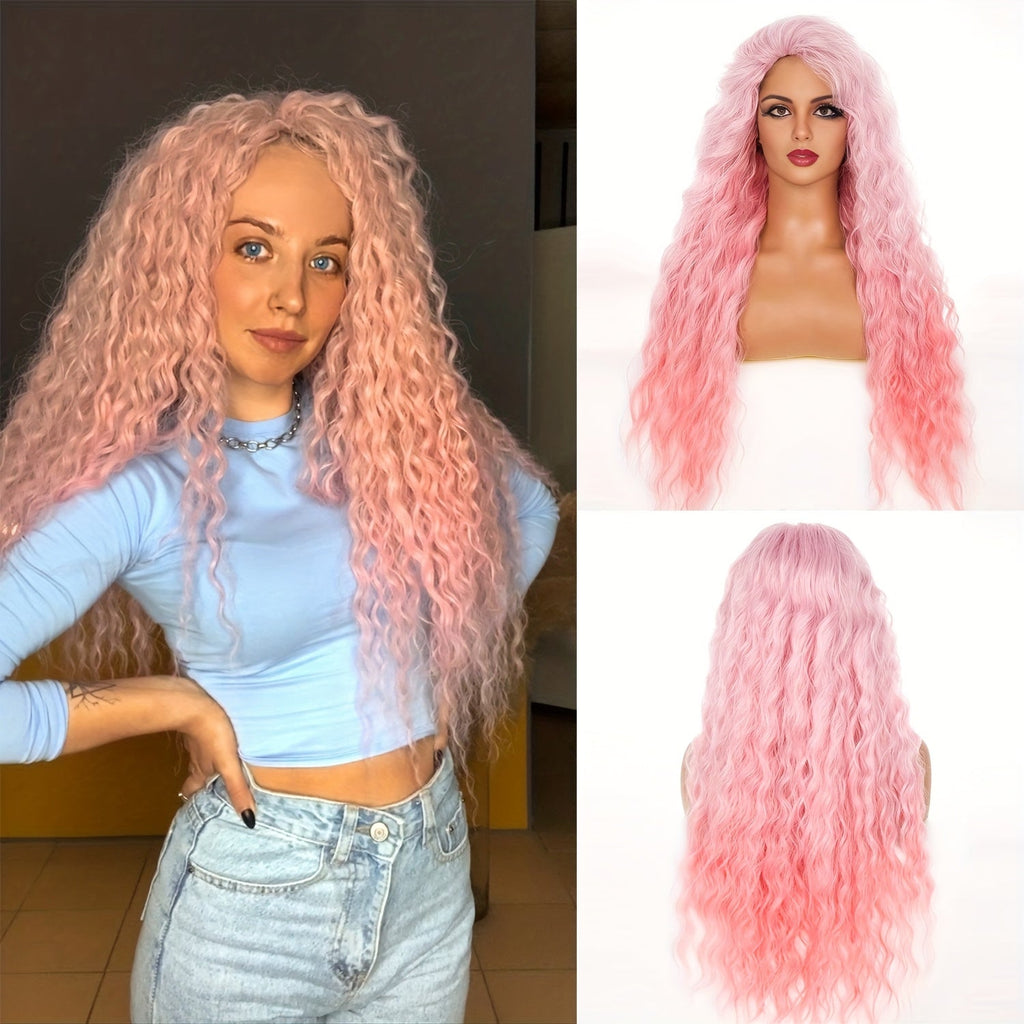 Ombre Dark Root Curly Wig Long Wavy 30 Inch Synthetic Middle Part Ash Blonde Brown Gradient Orange Voluminous Party Halloween Daily Wear Women - product image 14
