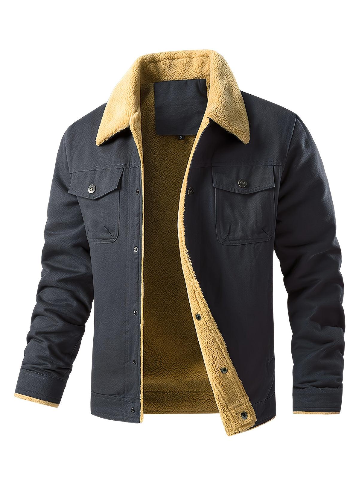 Men's Fashion Trendy Fleece-Lined Jacket, Casual Workwear Outerwear with Sherpa Collar, Button-Up, Multiple Pockets - product image 24