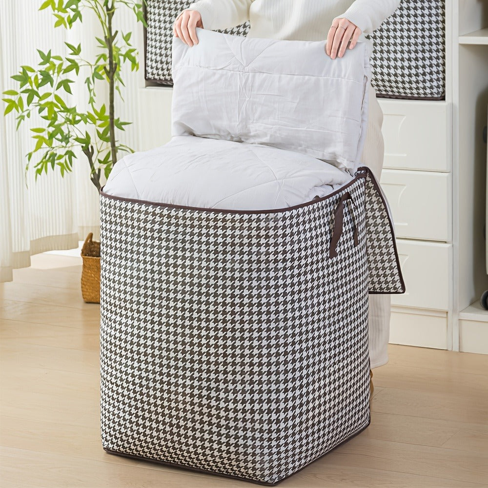 Large Storage Bags Houndstooth Non-Woven Fabric Organizer with Double Zipper & Handles – 160L/180L Dustproof Foldable Storage Box for Bedroom, Closet, Moving, Travel & Dorm, 1pc or - product image 15