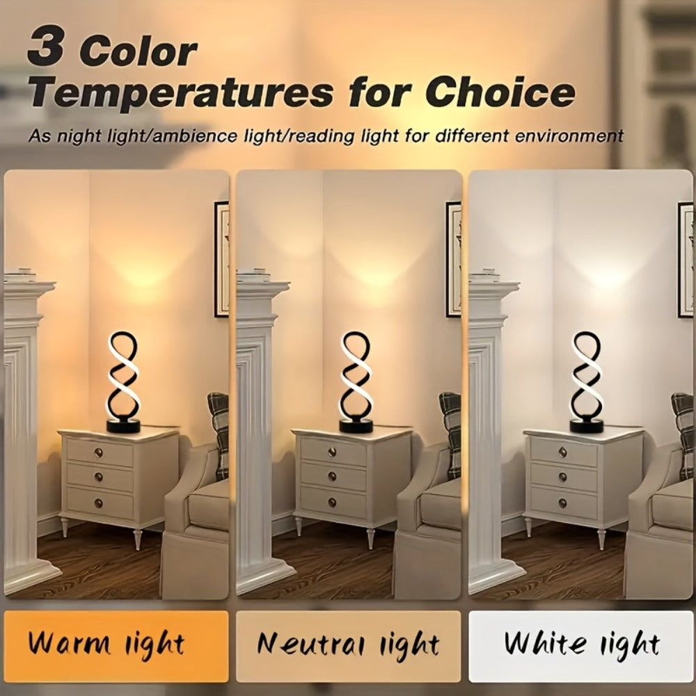 Spiral LED Table Lamp, Dimmable Push Button Control Desk Light for Bedroom Living Room Office, Modern Metal Base Indoor Accent Lamp, Unique Spiral Design Home Decor Gift for Christ - product image 10