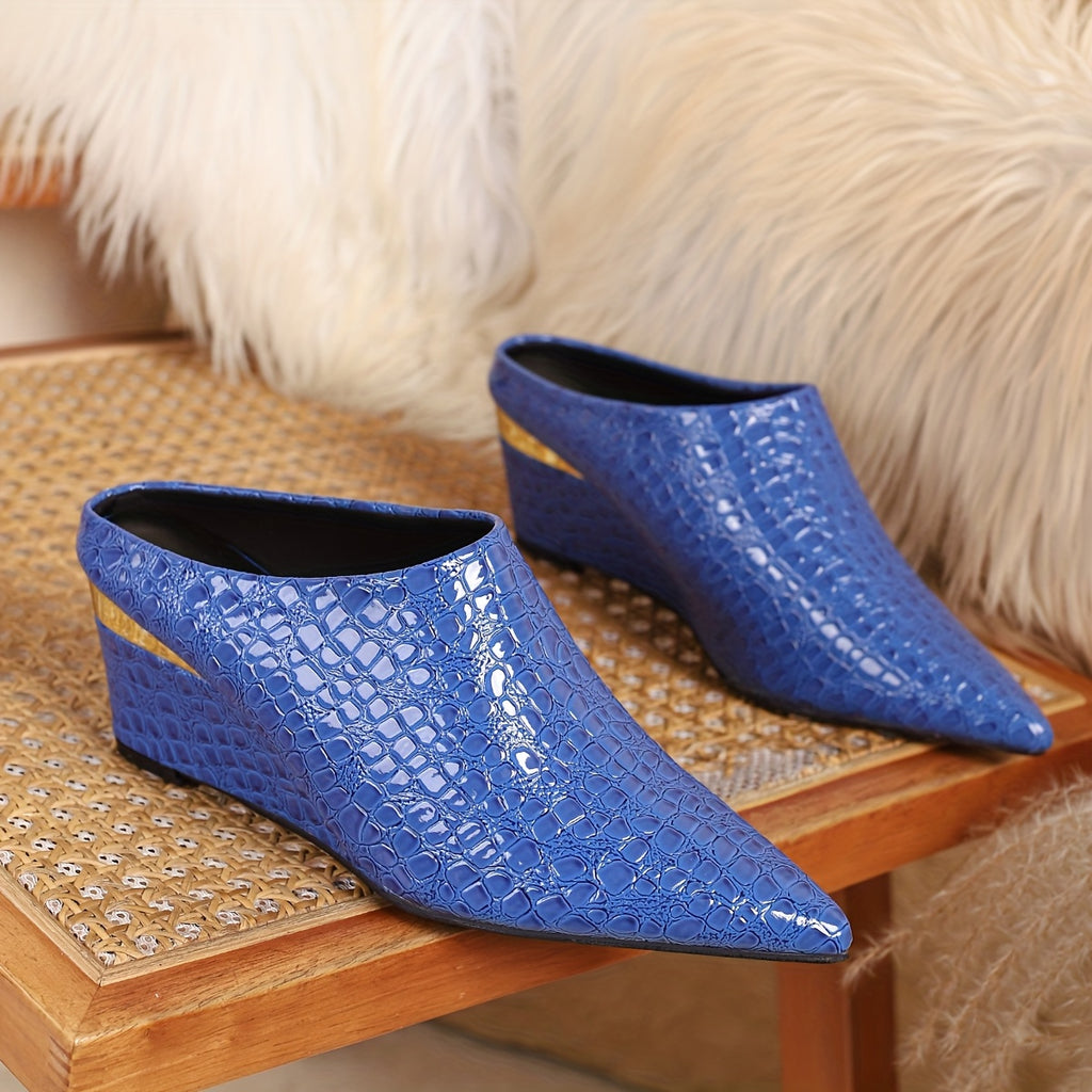 1 Pair Of Wedge , Stone Pattern, Blue and Green Wedge Shoes, Large Size Simple, One Foot Pedal, Pointed Toe Deep Mouth, Four Seasons Shoes, European and - product image 12
