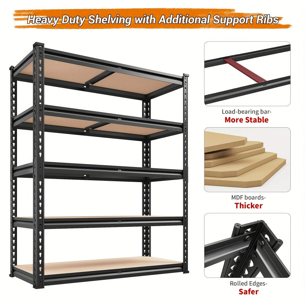 Heavy Duty Garage Shelving Unit 5-Tier Metal Storage Shelf – 2000/2500 LBS Capacity Adjustable Steel Shelves for Garage, Basement & Warehouse | 60"/72" H Utility Rack for Kitchen,  - product image 6