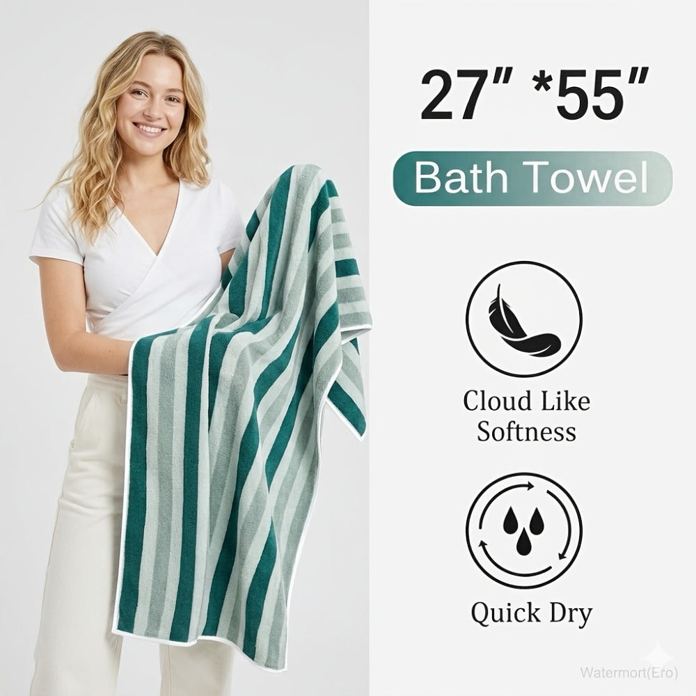 Microfiber Bath Towel Set No Hair Loss - Ultra Soft Highly Absorbent Quick Dry Two-Color Striped | 1 or 4 Pack | 27x55in | Slate Gray Berry Red Pine Green Multi | Beach Spa Gym Hom - product image 10