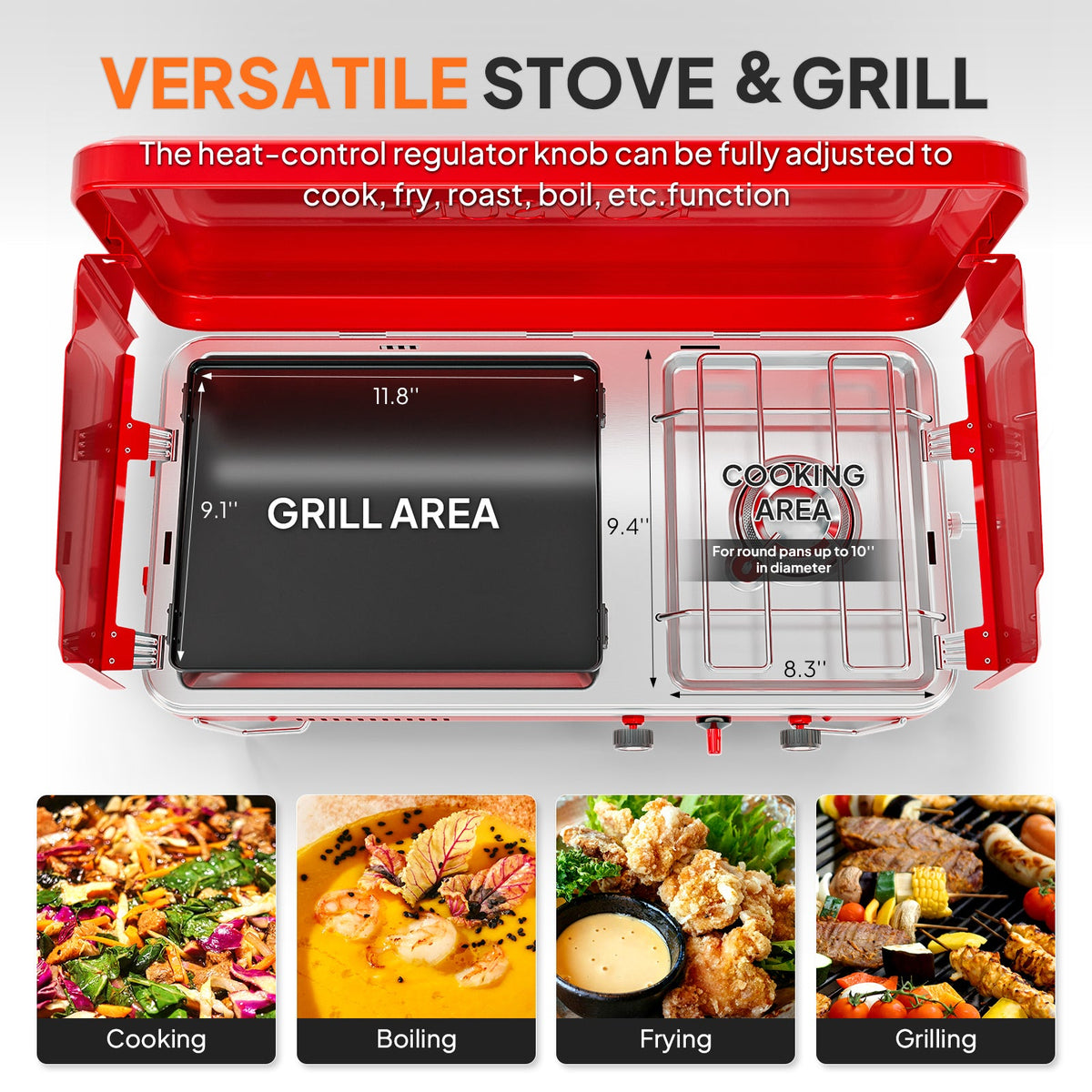 Camping Stove with Oven 2-in-1 – Camping, Backyard & Picnic Cooking – Portable Propane Double Burner 16, 000 BTU & Outdoor Oven Combo with Auto-Ignition & Thermometer