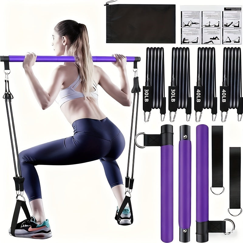 150LB Bands, Ankle Straps & Drawstring Bag, Travel-friendly Home Gym Fitness Set for Full Body Workout for Men & Women | Resistance Band Pilates Bar Kit 8-Piece - product image 3