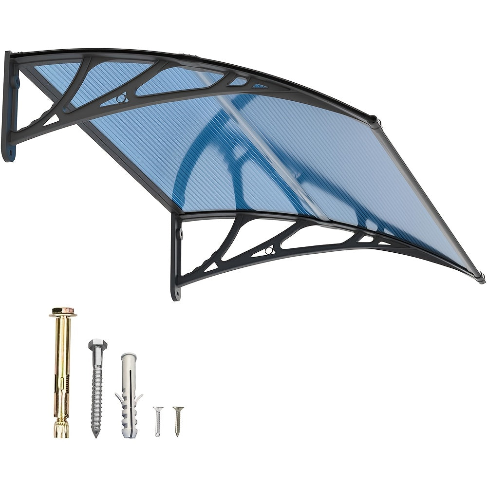 Polycarbonate Window Awning Door Canopy - UV Rain Snow Sun Protection Overhang for Doorways, Patio & Windows, Multiple Sizes, Black/Gray Bracket with Blue/Clear/Brown Board - product image 29