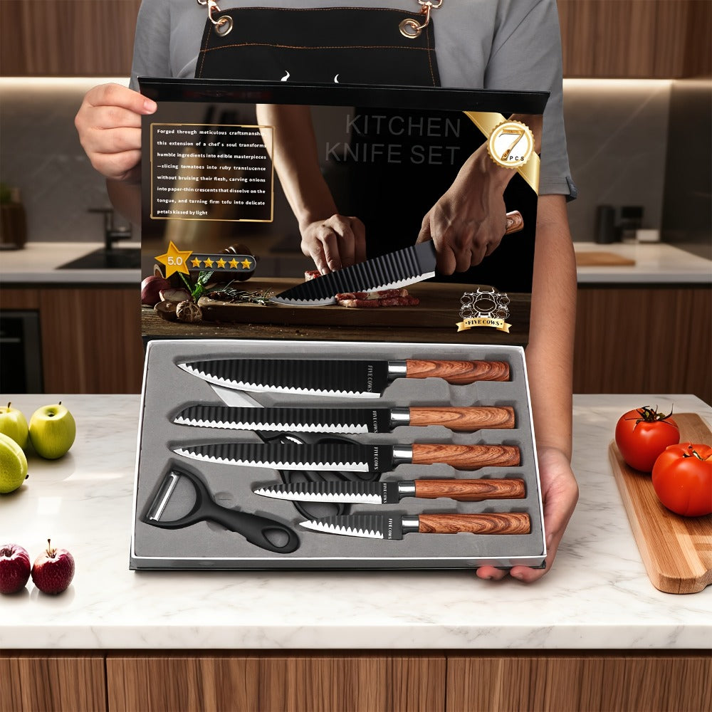 Hand Forged Chef Knife Set with Knife Rack Butcher Knife Bone Cutter Meat Cleaver Vegetable Chopper Kitchen Knife Set for Cooking Camping BBQ Outdoor Hunting Holiday Gift - product image 2