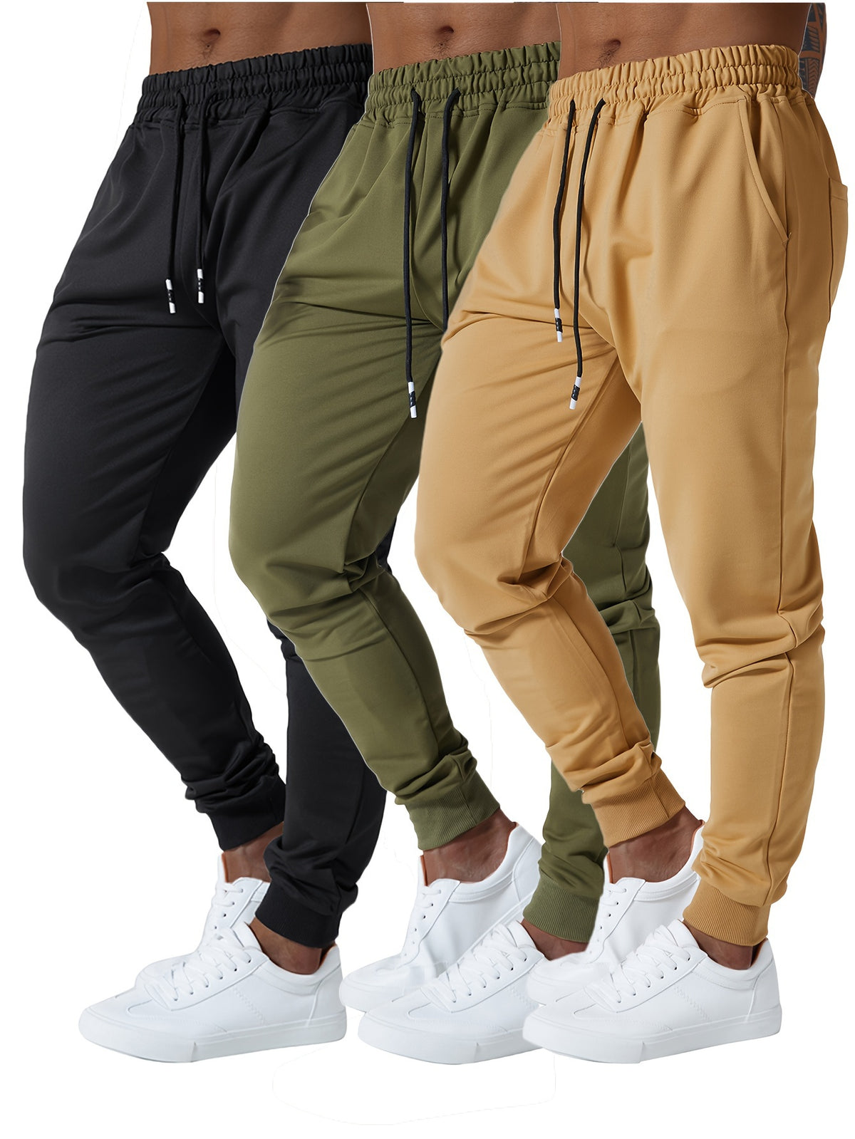 3pcs Men's Jogger Sweatpants - Ultra-Elastic Gym Pants with Deep Side Pockets, Mid-Rise Athletic Workout Bottoms, Solid Color Casual & Training Wear - product image 20