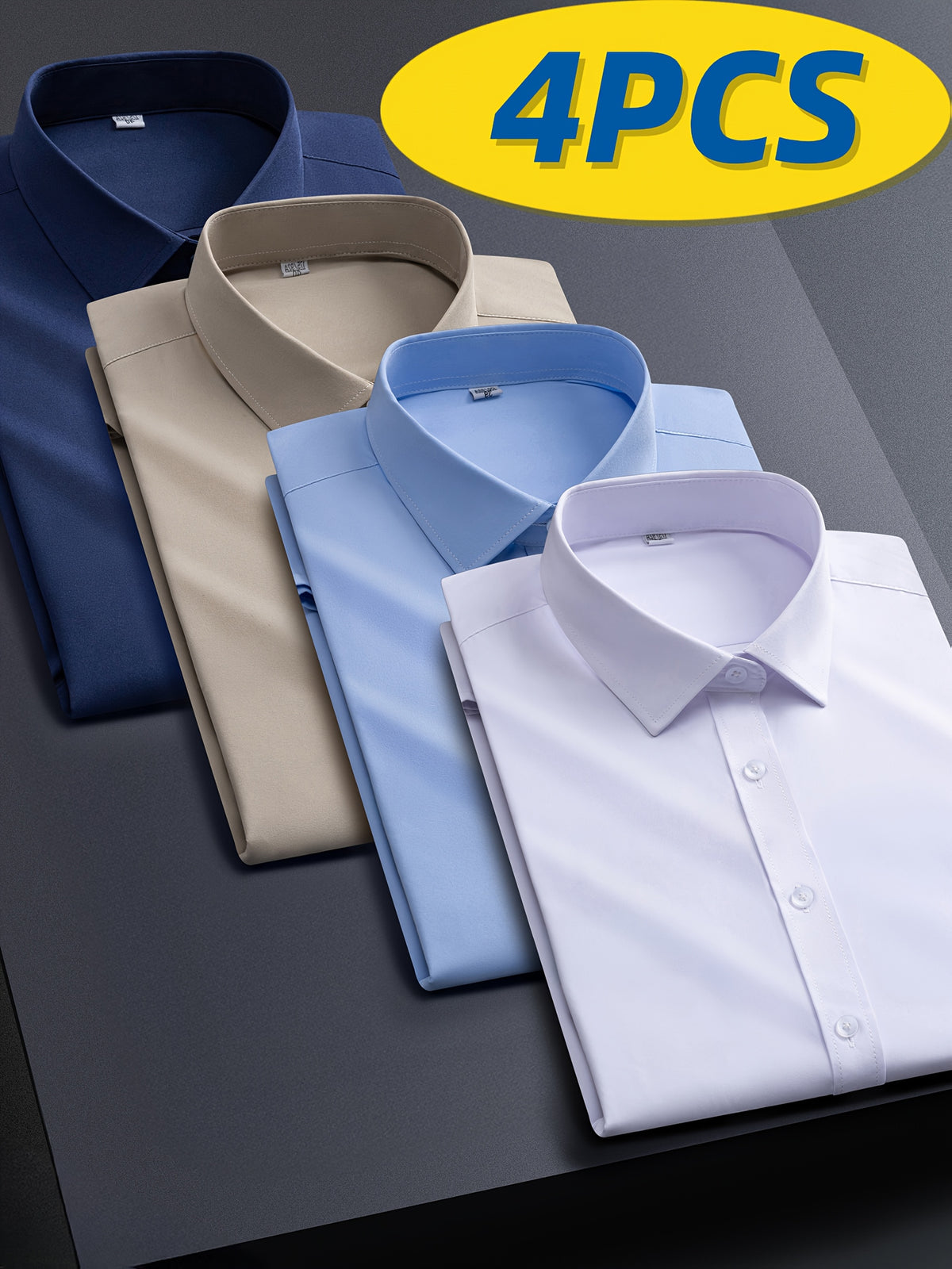 4pcs Men's Stretch Long Sleeve Dress Shirts - Professional Business Casual Blouses with Classic Collar, Solid Color, Comfortable & Stylish for Office - product image 6