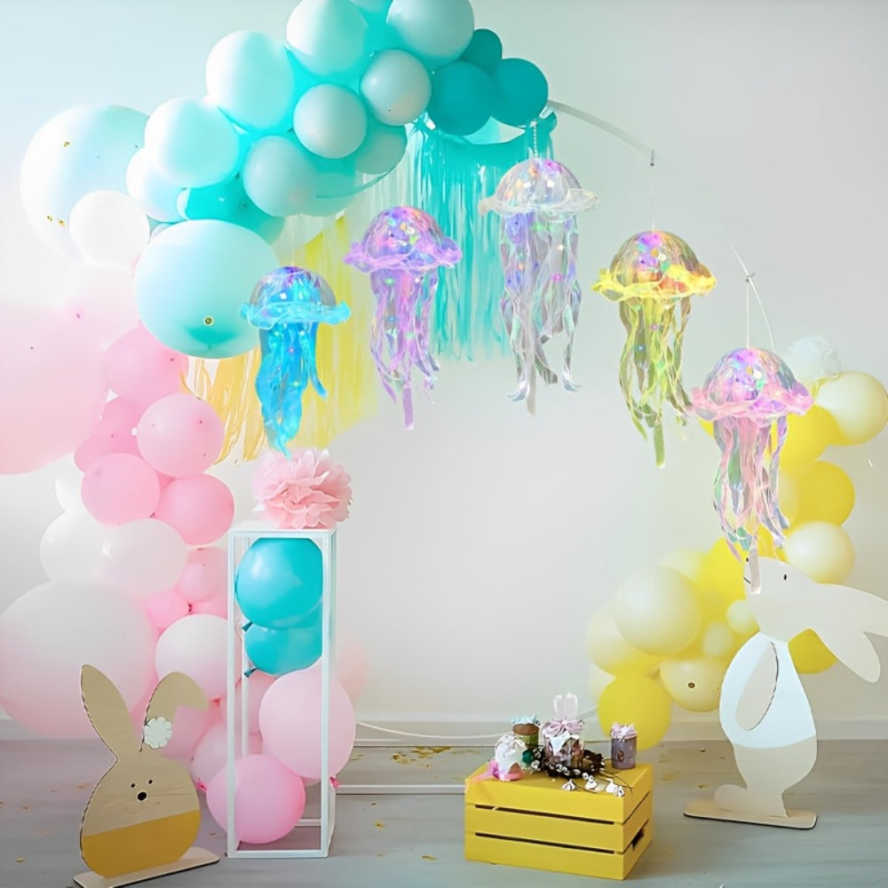 Jellyfish Lantern Party Decorations 5 Pack – Colorful Translucent Ribbon Hanging Lights for Halloween Christmas Wedding Birthday, Indoor Outdoor Festive Event Decor (Crystal Ribbon - product image 7