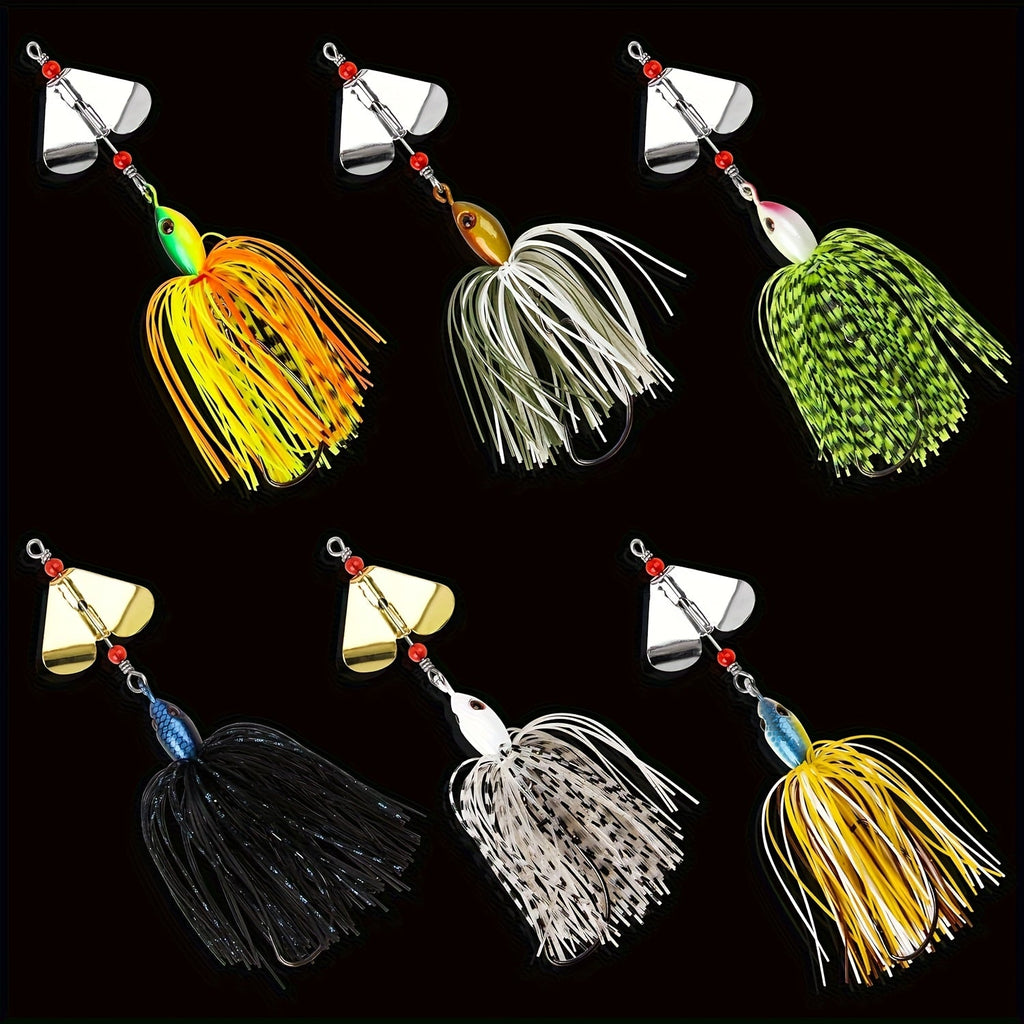 Spinnerbait Buzzbait Fishing Lures 6pcs 3/4oz Multicolor Bass Lure Set with 3D Eyes Rotating Blade Steel Wire Frame for Freshwater Saltwater Bass Trout Salmon - product image