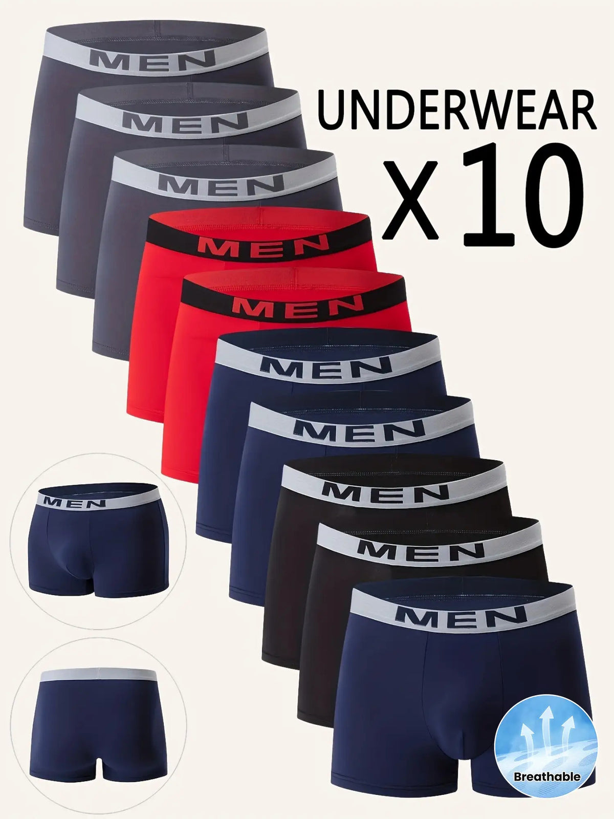 Random10pcs Men's Cool Boxer Briefs, Men's Letter[Man] Waistband Design, Breathable Comfortable Boxer Shorts, Elastic Sports Shorts, Men's Casual Underwear - product image 7