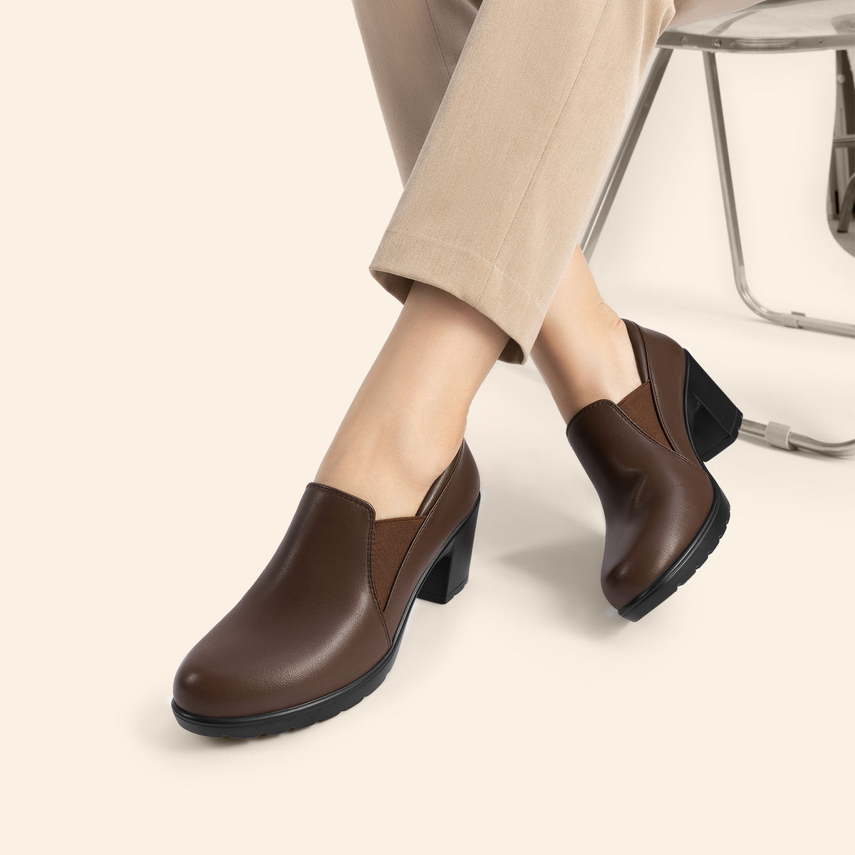 Women's Low Chunky Block Heel Slip-On Pumps - Round Toe Dress Loafers with Cushioned TPR Sole, Low Block Heels Suitable for Office, Business, Casual Wear - product image 13