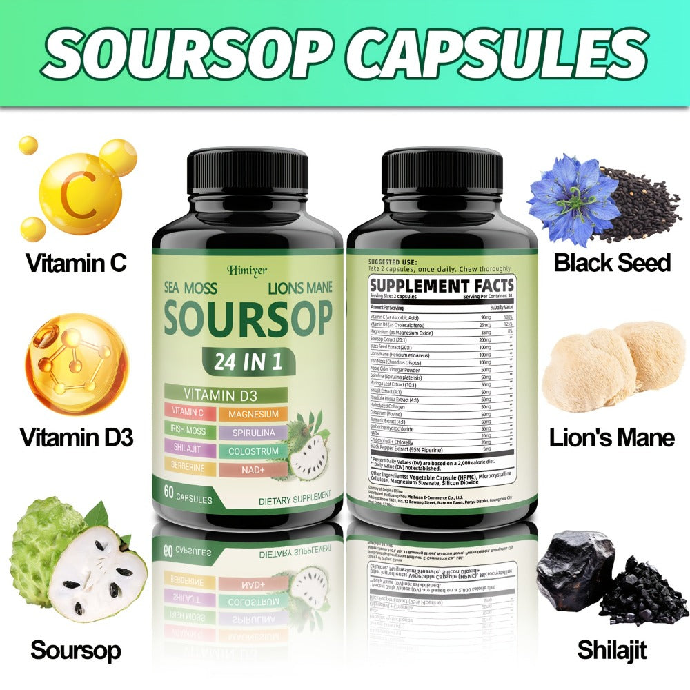 Soursop Capsules Advanced Herbal Supplement with Shilajit, Irish Moss, Berberine & NAD+ – Immunity, Antioxidant & Circulatory Support | Vitamin D3, C & Magnesium | ShopVora UK - product image 8