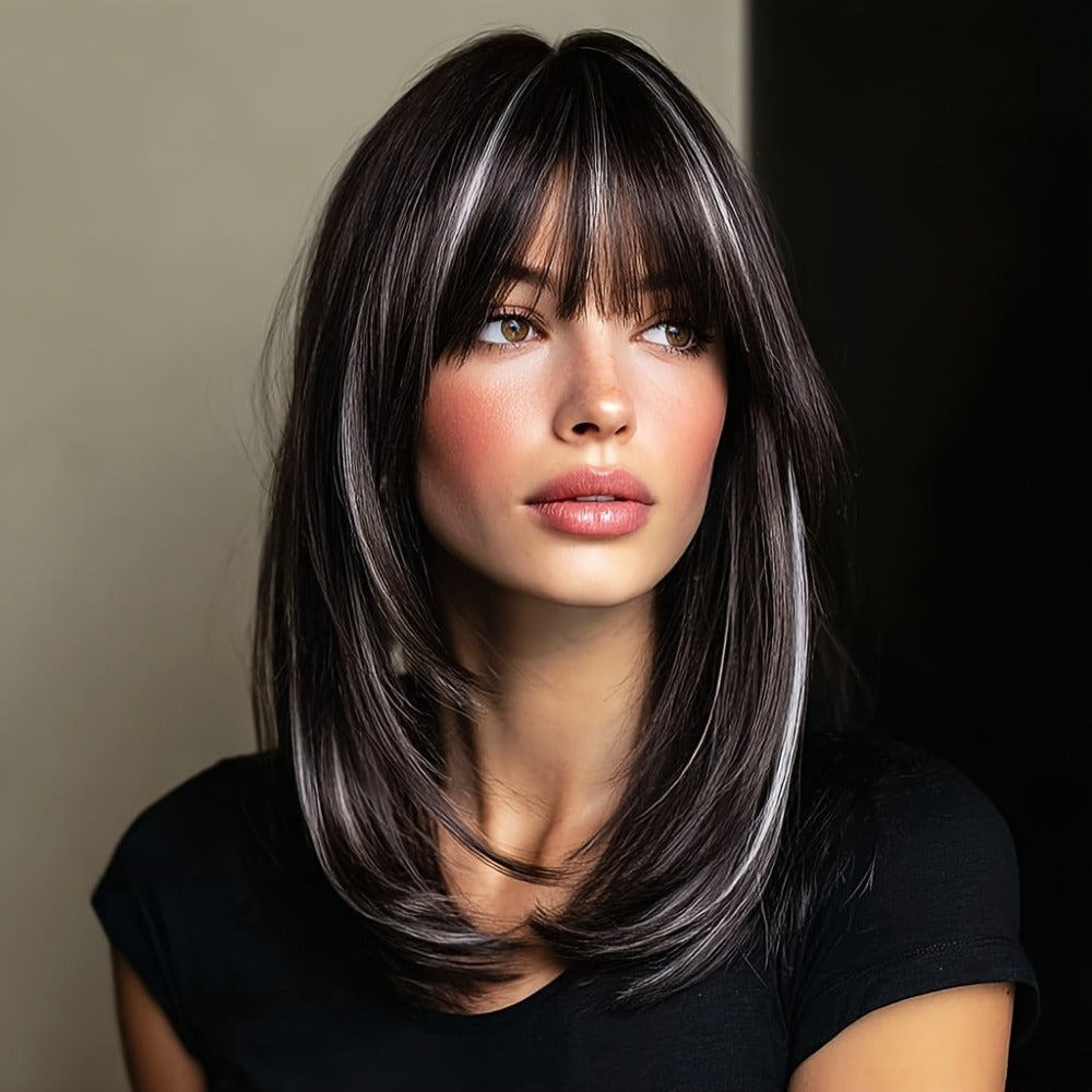 Platinum Blonde Ombre Synthetic Wig Layered Straight 20 Inch Long | Lightweight Chemical Fiber, Hairnet Included | Women Daily Wear Party Cosplay Festival Halloween - product image 2