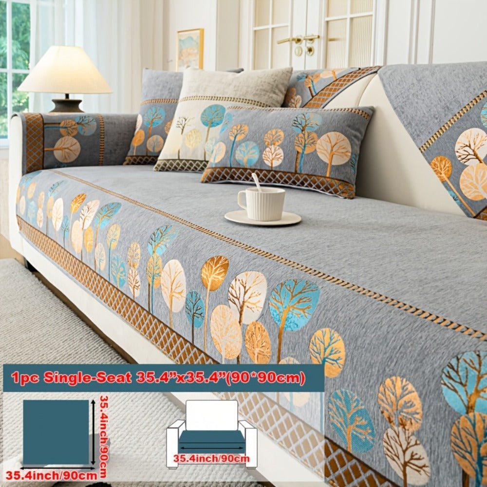 Sofa Couch Cover Light Luxury Geometric Embroidery 1pc - Knit Anti-Slip Four Seasons Universal Pet Friendly Furniture Protection Slipcover | Grey Blue White | Single 2-Seat Living  - product image 3