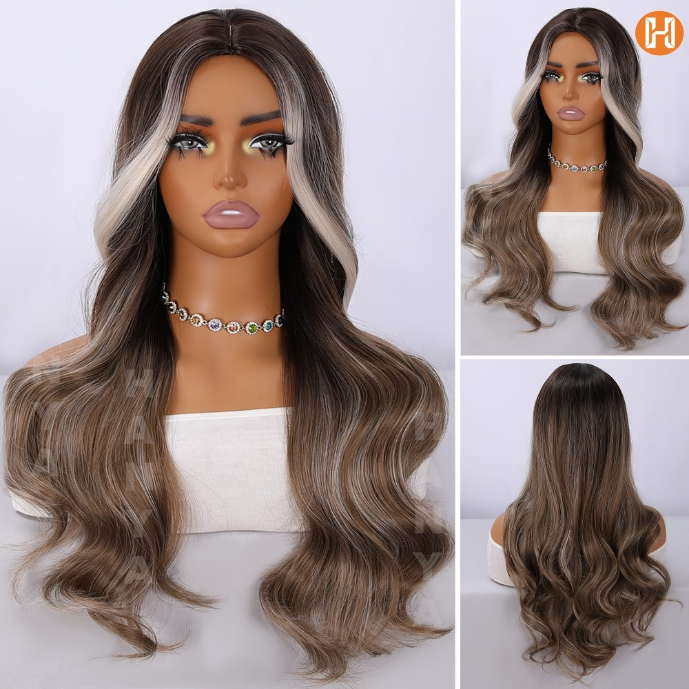 Heat Resistant Synthetic Wig Long 24 Inch 6 Colors Dark Brown Ivory Light Golden for Women Daily Wear Party Holiday Beginner Friendly Natural Look - product image 24