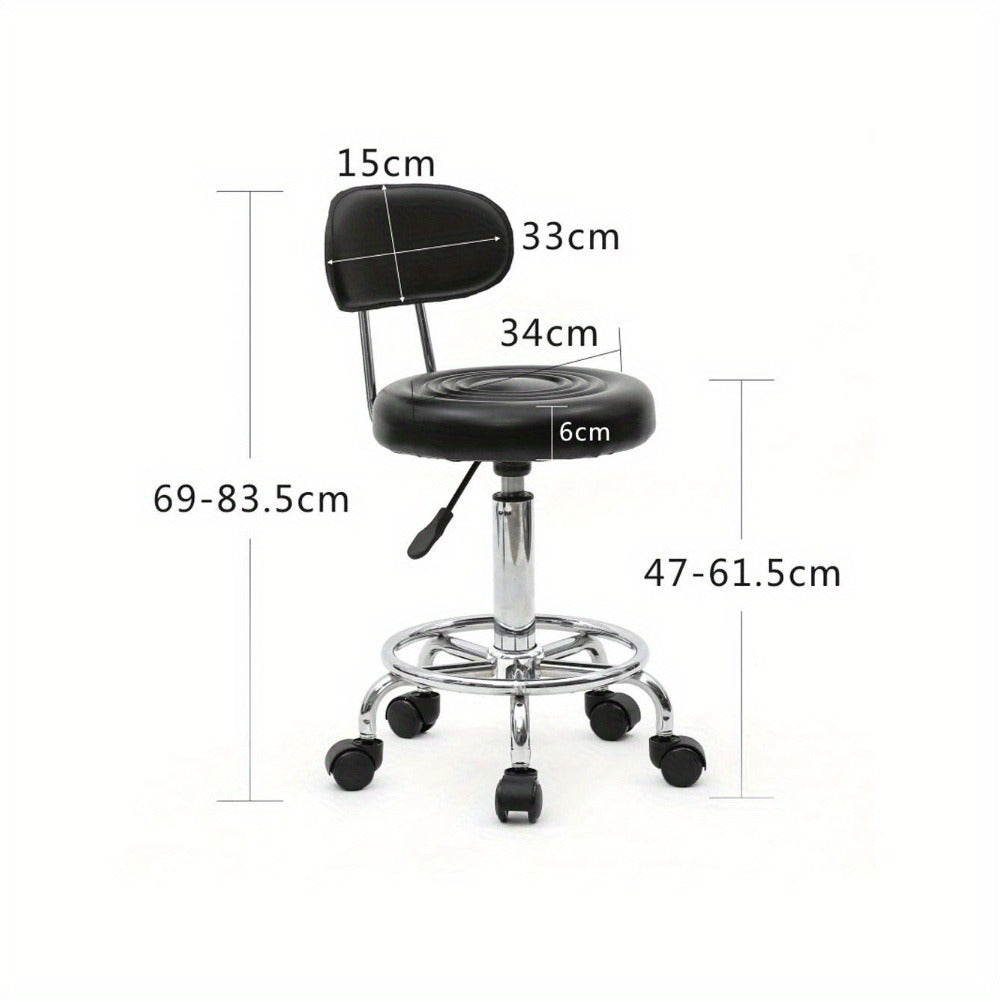 Adjustable Salon Stool with Back and Footrest 360 Swivel Height 18.9-22.8 Inch Cushioned Seat Chrome Base Hair Salon Nail Tech Esthetician Makeup Artist Home Studio Black White - product image 6