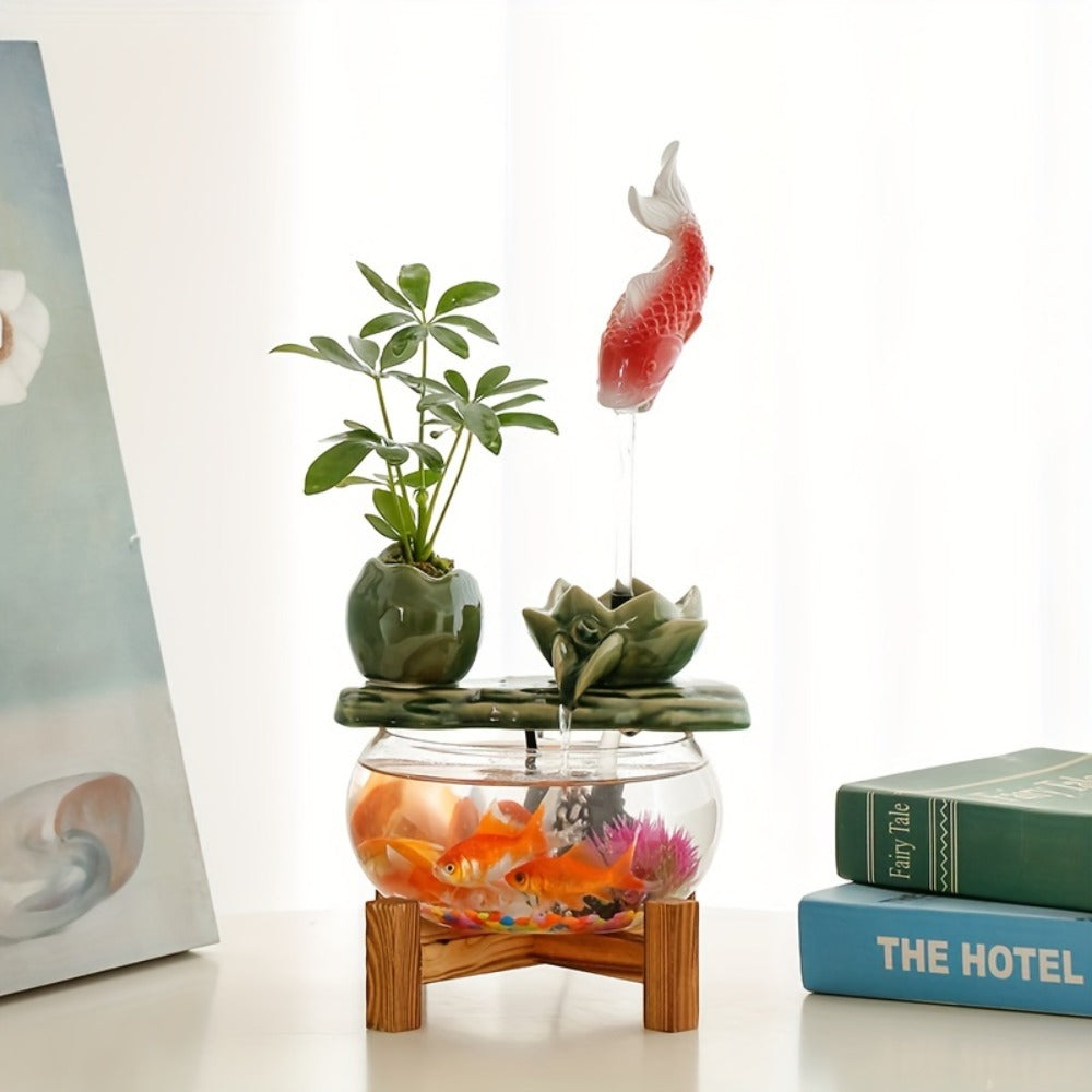 USB Desktop Fish Waterfall Fountain with Glass Bowl – Relaxing Indoor Water Feature Tabletop Decor Zen Fountain Gift - product image 7