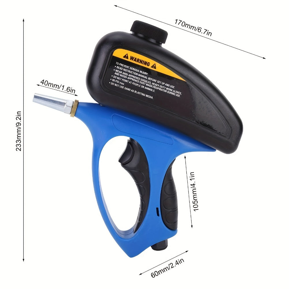 Sandblaster Gun for Air Compressor Pneumatic Abrasive Blasting – 90 PSI Max, 500ml Tank, Small Nozzle, for Metal Rust Removal, Glass Etching, Polishing & Auto Repair – Blue, Red &  - product image 4