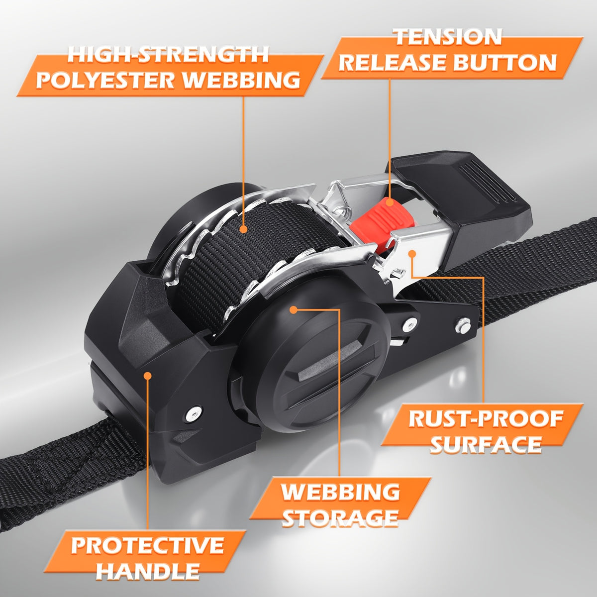 4pcs Retractable Ratchet Straps, 2pcs 10 Feet Heavy Duty Auto Self Retracting Tie Down Straps - Cargo Straps For Truck, Cargo Trailer, Motorcycle, Moving - product image 8
