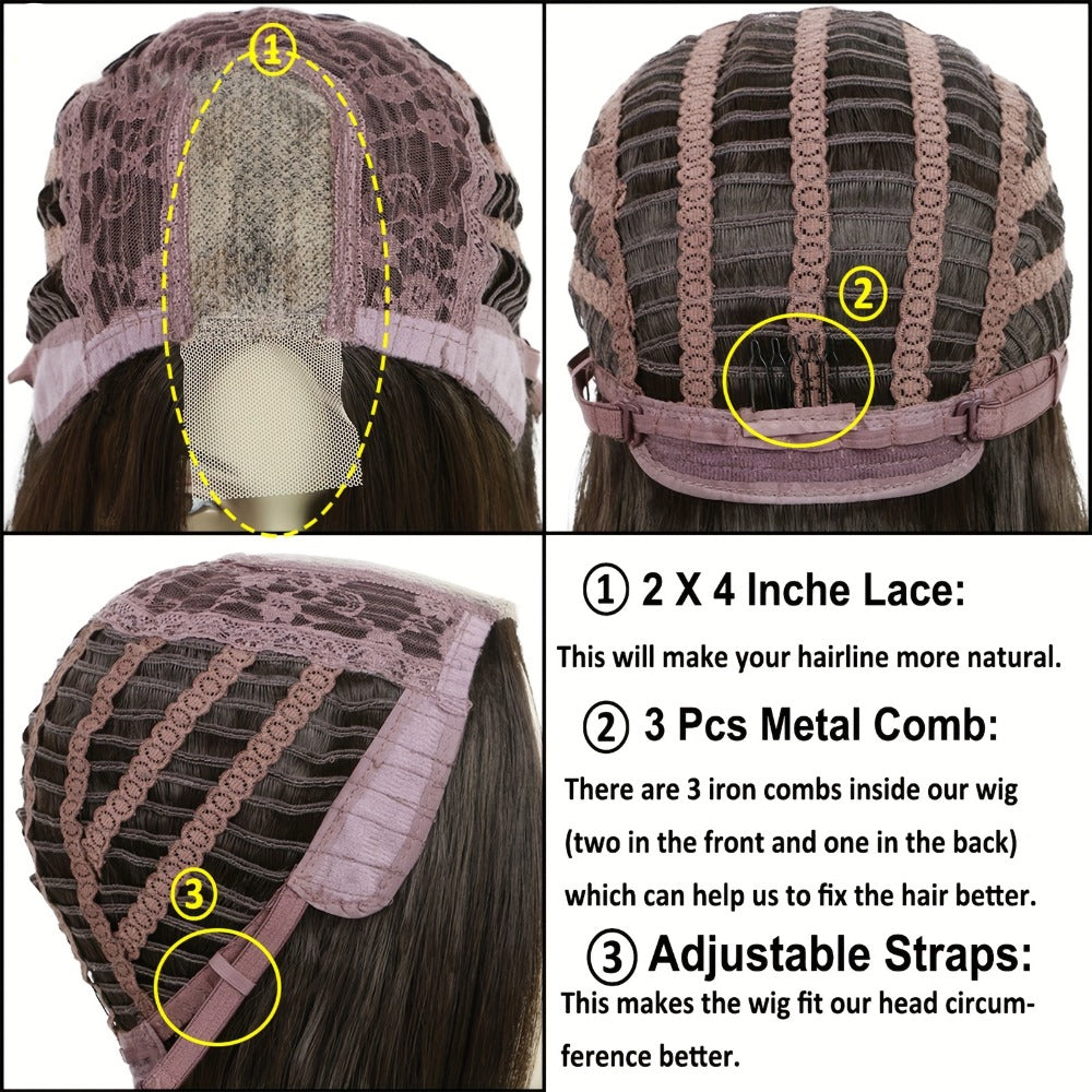 U Part 13x2 Lace Front Bob Wig Ombre Black Brown Straight Synthetic 12 Inch | Natural Hairline Lightweight Glueless for Women Daily Wear & Special Occasions - product image 6