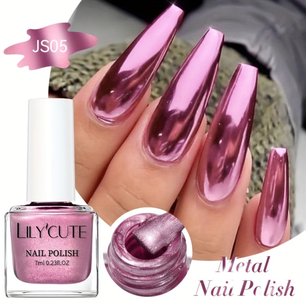 Quick-Dry Metallic Nail Polish Set 8 Colors - Super Bright Mirror Finish No UV Lamp Needed Regular Nail Polish, French Style Glass Bottle Nail Art Kit for Women Girls - product image 6