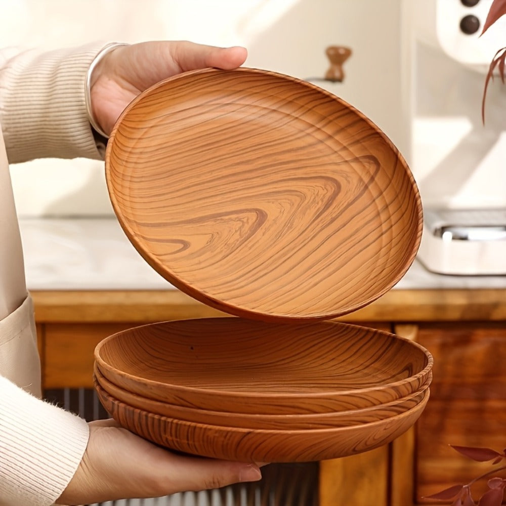 Wood Grain Plastic Dinner Plates Set of 10 - 7.8 Inch Salad Serving Plates for Kitchen Dining Table - product image 5