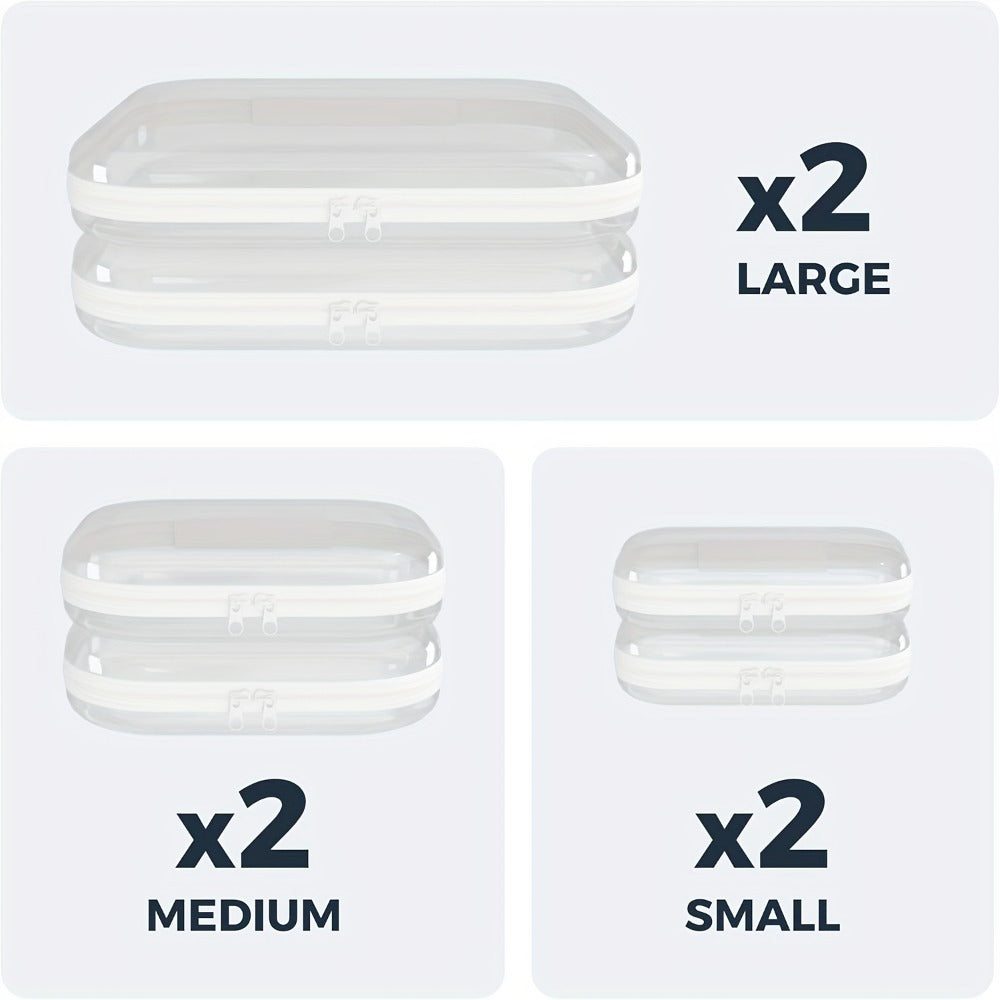 Clear Hard Shell Storage Bag Set 6Pcs Transparent Zippered Makeup Organizer Pouch Hard Plastic Pencil Case Travel Toiletry Bag Small Medium Large Sizes Multi-Purpose - product image 3
