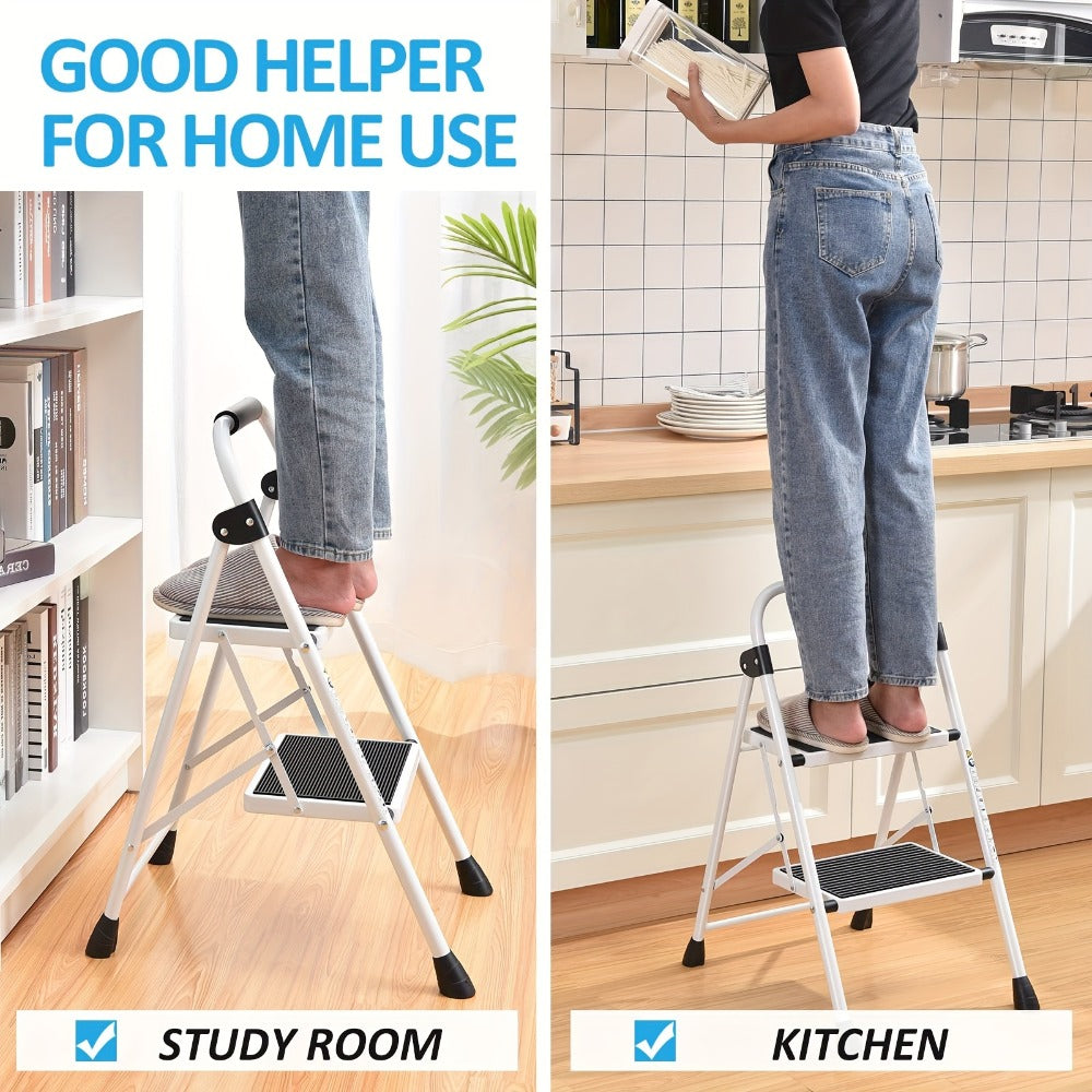 2 Step Ladder Foldable Heavy Duty Steel, Non-Slip Wide Pedal Step Stool with Safety Handle, Lightweight Portable Folding Step Ladder for Home Kitchen Bathroom Garage, 250lb Capacit - product image 5