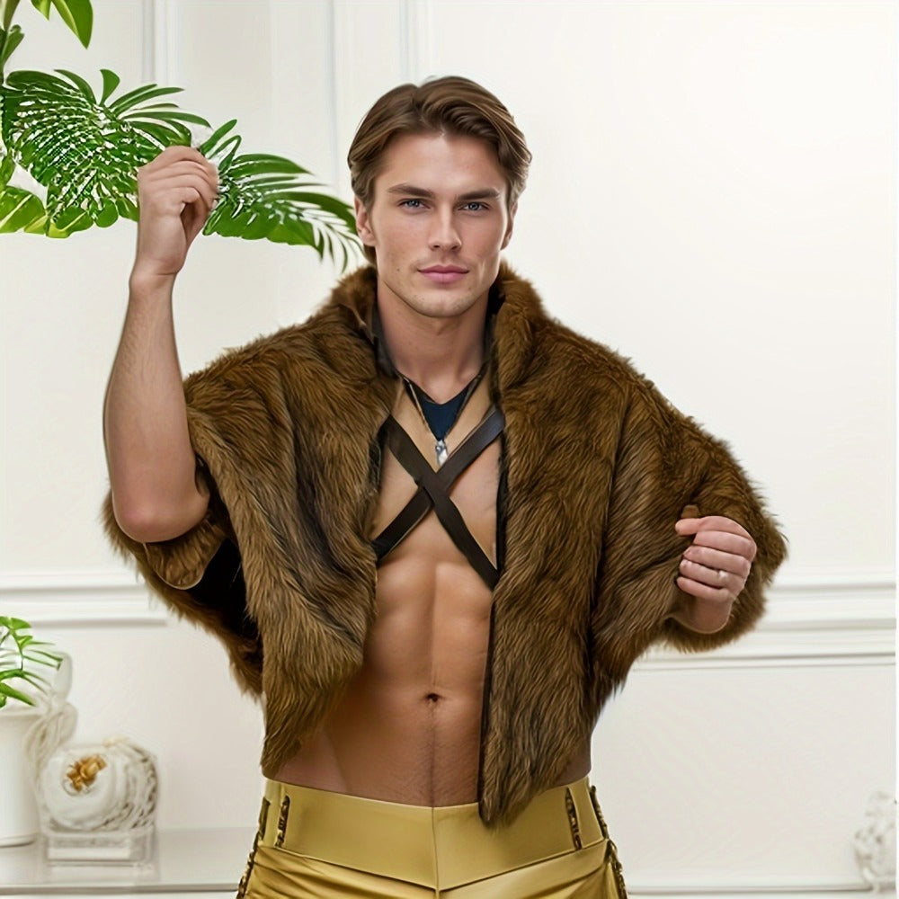 Faux Fur Shoulder Wrap for Men & Women, Halloween LARP Cosplay Renaissance Fair Norse Warrior Costume, Brown | Viking Wolf Fur Cloak & Medieval Mantle with - product image 4