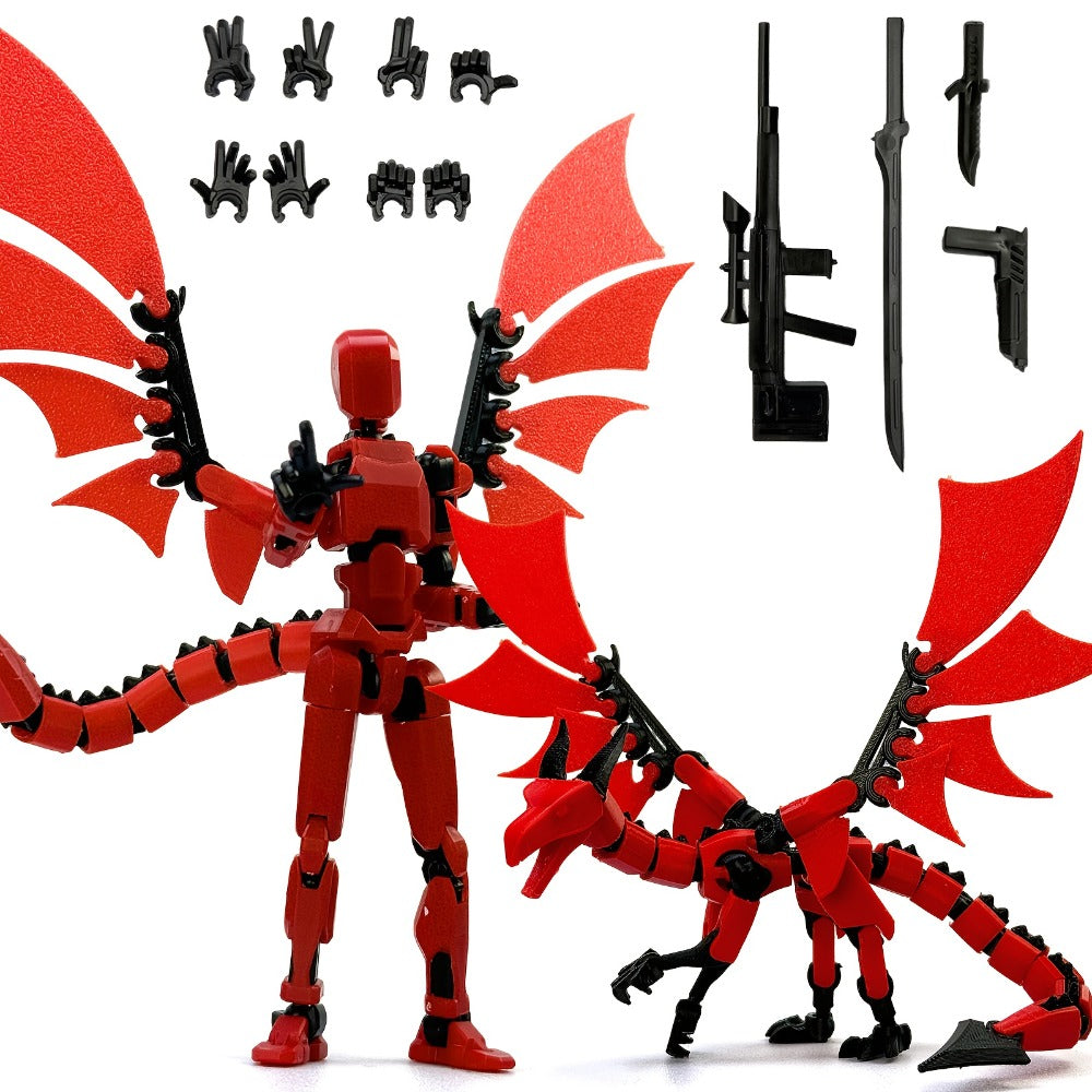 3D Printed Dragon Figurine 2-Piece Set | Articulated Flying Dragon with Movable Wings Poseable Fantasy Sculpture 4 Colors Desk Decor Gift for Gamers Adults Kids