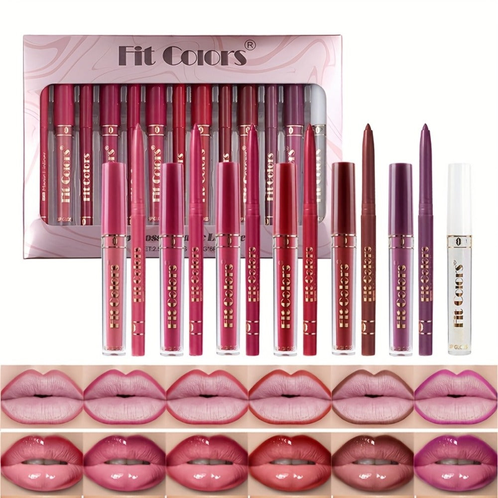 Lip Liner and Lip Gloss Kit 13 Piece Matte Non-Stick Waterproof Pigmented Long-Lasting Moisturizing Lip Glaze Combo Set for Defined Glossy Lips Women Girls - product image 3